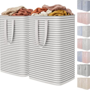 Lifewit 2 Pack Laundry Basket 80L Each, Collapsible Clothes Hamper with Reinforced Handles, Freestanding Waterproof Design for Bedroom and Laundry Room, Grey 160L Total