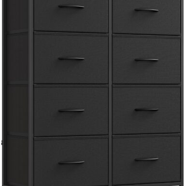 SONGMICS Dresser for Bedroom, Chest of Drawers, Steel, MDF, 8 Non-Woven Fabric Drawers, Storage Organizer Unit, Closet, Entryway, Ink Black and Ebony Black ULGS124B01S