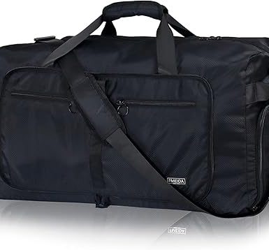 Fmeida 65L Duffle Bag with Shoes Compartment, Foldable Travel Duffel Bags for Men Women, Large Packable Travel Bag Water Repellent & Tear Resistant (Black)